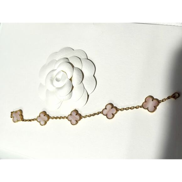 Clover 5 motifs bracelet Pink stone - Picture 2 of 4